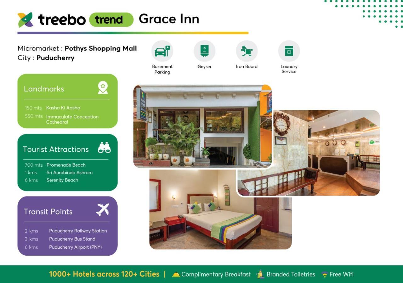Treebo Grace Inn, 3 Min Walk From Promenade Beach Pondicherry Exterior foto